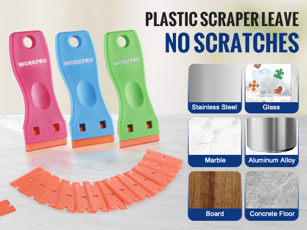 WORKPRO Plastic Razor Blade Scraper Kit, 3 Scrapers with 120 Blades