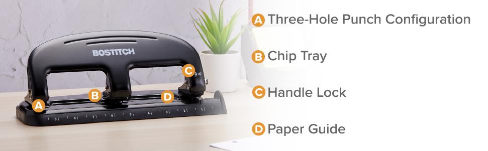 Bostitch Office EZ Squeeze 20 Sheet Standard 3 Hole Punch, Metal Construction, Silver/Black (HP20)