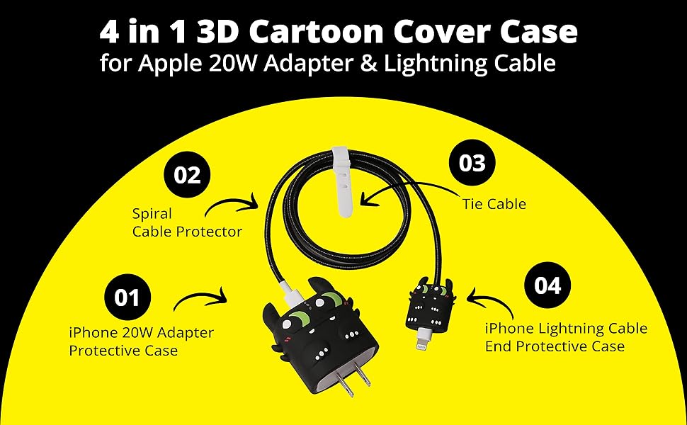 SKYCELL Charger Case Cover with Full Cable Protector 3D Cute Pattern Compatible for iPhone Charger Only 18W & 20W iPhone 16,iPhone 13,iPhone 15,iPhone 14 (Black Penguin)