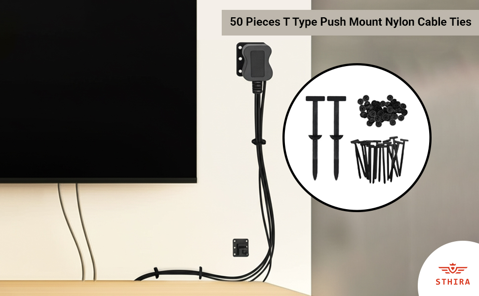 STHIRA 50Pcs Nylon T-Type Push Mount Cable Ties for Automotive Panels