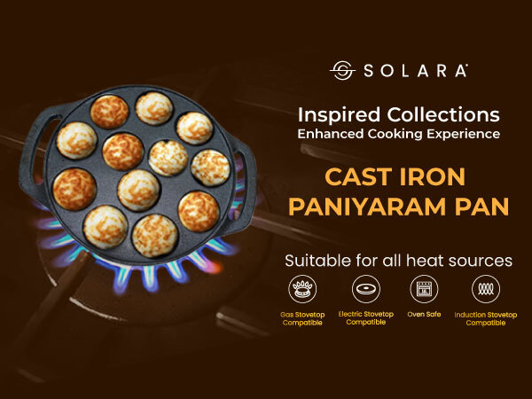 SOLARA Cast Iron 8" inch (20 CM) Paniyaram Pan (12 Cavities) | Pan for Appe/Gunta Ponganalu/Paddu | Cast Cookware