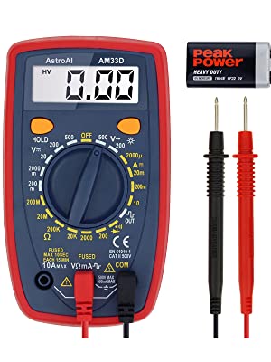 ASTROAI Digital Multimeter, 2000 Counts Multimeter with DC AC Voltmeter and Ohm Volt Amp Tester, Measures Voltage, Current, Resistance; Tests Live Wire, Continuity (Red)