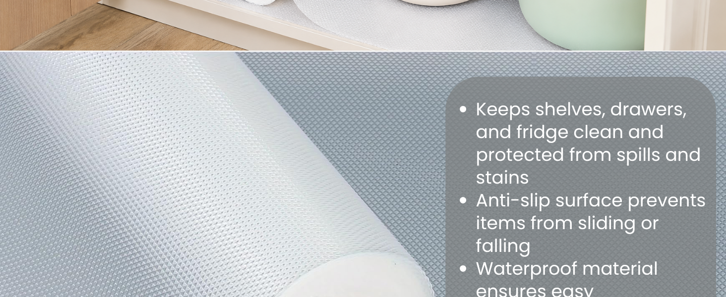 Niwlix (45 cm x 5m) Fridge Mats Shelf Liners for Kitchen Shelves Cupboard Sheets for Wardrobe Anti Slip Drawer Mats Kitchen Cabinet Liner Sheets, EVA, Water Resistant (Grey)