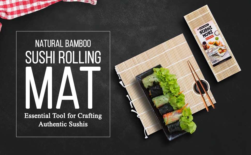 urban platter All Natural Bamboo Sushi Rolling Mat (100% Authentic Sushi Rolling Mat - 9.5 Inch x 10 Inch | Make Sushi at Home)