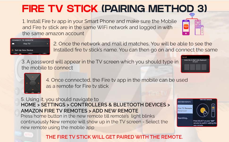 7SEVEN® Compatible with Fire Tv Stick Remote Original Model L5b83G S3L46N Only 3rd Generation Fire TV Stick 4K Device with Voice Bluetooth Remotes Control - Pairing Must, Refer Troubleshooting Steps