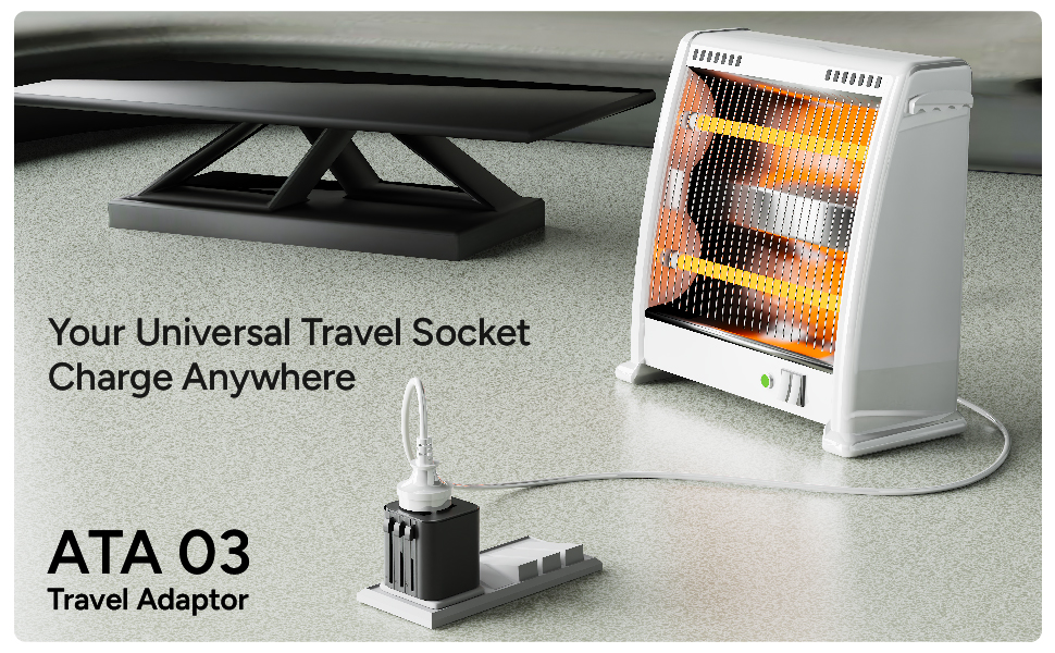 Ambrane Universal Travel Socket, International All in One Worldwide Travel Adapter Socket with 2500W High Power Output with 9 Hole Universal Socket, Compatible in 150+ Countries (ATA-03, Black)