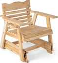 Tangkula Outdoor Fir Wood Glider Chair, Outdoor Swing Chair with Rotatable Hidden Cup Holder and Curved Seat, Glider Swing for Porch, Patio, Backyard, Natural (1, Natural)