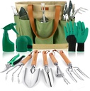 YAUNGEL Gardening Tools - 10 Pcs Garden Tool Set Heavy Duty Stainless Steel Garden Supplies Hand Tools with Wooden Handle, Storage Tote Bag, Gardening Gifts for Women and Men