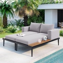 Polibi Patio Metal Daybed with Wood Topped Side Spaces for Drinks,Modern Outdoor Daybed 2 in 1 Padded Chaise Lounges for Poolside, Balcony, Deck,Gray
