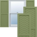 15"W x 36"H True Fit PVC Two Panel Chevron Modern Style Fixed Mount Shutters, Moss Green (Per Pair - Hardware Not Included)