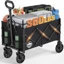 Collapsible Wagon, Portable Folding Wagons Carts with Wheels Foldable, 360lbs Heavy Duty Utility Cart with Cup Holders for Beach Grocery Camping Garden