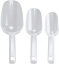 Includes Small, Medium, and Large: 3 Clear Thickened Plastic Ice Scoops, Food Safe for Freezer & Ice Bucket Use