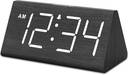 DreamSky Wooden Digital Alarm Clocks for Bedrooms - Electric Desk Clock with Large Numbers, USB Port, Loud Alarm for Heavy Sleepers, Adjustable Volume, Dimmer, DST, Wood Décor Gifts, Adapter Powered