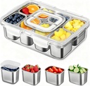 Snackle Box Container, Stainless Steel Divided Serving Tray with Lid and Handle, Portable Snack Tray for Fruit Veggie Candy, 8-Compartment Snack Platter for Travel Party Beach Picnic