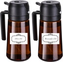 (2-Piece) Olive Oil Dispenser and Oil Sprayer for Cooking with Labels, 16oz/470ml Glass Oil Bottle Coated Brown, 2 in 1 Olive Oil Dispenser Bottle for Kitchen, Oil Mister for Air Fryer, Salad, Frying