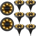 Solar Powered 8 Pack Outdoor LED Disk Lights - IP68 Waterproof, Non-Slip, Wear-Resistant Pathway Lights (Warm White)