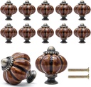 12 Pack Brown Pumpkin Knobs Ceramic Cabinet Knobs Retro Dresser Vintage Drawer Knobs Pulls for Vanity, Closet