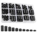 Exqutoo Black ABS Round Washers ID 6.2mm,OD 11mm, 3mm 4mm 5mm 6mm 8mm 10mm 15mm 18mm 20mm Length, Assortment Kit, Non-Threaded, Suitable for M6 Screws Hardware Spacer Bracket