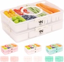 Stackable Snackle Box Container with 2 Lids, 14 Compartments - BPA-Free Snackle box Organizer, Dishwasher & Microwave Safe Reusable Snacklebox for Veggies, Fruits, Charcuterie, Snacks (White, 2 Pack)