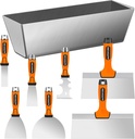 Drywall Tools, 8Pcs High Quality Stainless Steel Drywall Knife Set, Putty Knives with Mud Pan, Ergonomic Grip Tapping Knife with Hammer End for Wall Work