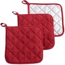 DII Basic Terry Collection Quilted 100% Cotton, Potholder, Barn Red, 3 Piece