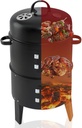 TENGCHANG 32" Charcoal Smoker BBQ Grill, 3IN1 Outdoor Vertical Smoke Portable Meat Cooker, Black