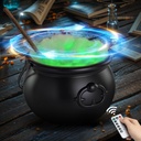 Halloween Decorations Indoor - Magic Auto Mixing Witches Cauldron - Black Plastic Punch Bowl Decor with Light String, Timer Remote for Party Home Kitchen Room Table Mantel