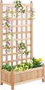 Outsunny Wooden Raised Garden Bed with Trellis, Outdoor Planter Box with Drainage Crevices for Climbing Vine Plants Flowers, 24" x 12" x 49"