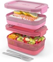 Ello 2-Pack Lunch Stack Plastic Food Storage Container Bento Box with Airtight, Leak-Proof Locking Plastic Lids and Silicone Base, BPA-Free, Freezer, Microwave, and Dishwasher Safe