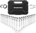 WORKPRO 22-Piece Ratcheting Wrench Set, Flex-Head Ratchet Combination Wrench Sets with Organizer Box, 72 Teeth, Metric 6-18mm & SAE 1/4-3/4"