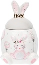 DOITOOL Easter Bunny Cookie Jar Ceramic Container Easter Canister Spring Candy Dish Sugar Bowl Decorative Rabbit Jar for Tea Candy and Small Items Storage Desktop Decor