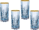 Godinger Highball Glasses Beverage Glass Cup Set, Goblets, DOFs Gold Rim Milana Set of 4 - Blue
