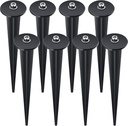 Zhengmy 8 Packs Threaded Spike Flood Light Ground Stake Metal Replacement Stakes for Solar Lights Outdoor LED with 8 Hex Screws for Gardens Yard Path Lawn 6.3 Inches(Black)