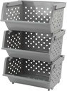 3 Pack Stacking Open Front Storage Bins, Gray Stackable Pantry Basket Plastic