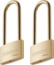 Weather Proof Lock, Keyed Alike Solid Brass Padlocks with Long Brass Shackle, Light Duty, 1-1/2" Wide Body, Marine Padlock, Anti Rust Lock, 2 Pack
