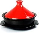 23cm Non-Stick Shallow Ceramic Stew Pot with Conical Lid, High-Temperature Resistant Soup Casserole, Slow Cooker Wooden Tray and Shovel - Red