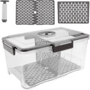 Bread Box for Kitchen Countertop, Rectangular Airtight Bread Storage Extra Large Transparent Bread Keeper Time Recording Container Boxes with Vacuum Pump, Household Detachable Bread Box (grey)
