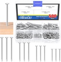 Glarks 500pcs 3/4’’ 1’’ 1-3/16’’ 1-1/2’’ Length Nail Assortment Kit, Silver Hanging Nails, Finishing Nails, Wall Nails, Wood Nails, Common Nails, Hardware Nails for Picture Wall Hanging