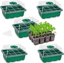 Bonviee 5-Pack Seed Starter Trays, Seed Starter Kit with Adjustable Humidity Dome and Base Indoor Greenhouse Mini Propagator for Seeds Growing Starting (12 Cells Per Tray, Green)