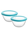 CELLO Ornella Round Glass Mix Bowls for Kitchen with Lid Set of 2 Pieces, 500 ml Mix | Freezer & Fridge Güvenli, Mikrodalga Oven & Dishwasher Güvenli Sertleştirilmiş Cam Bowl for Service Mix Yemek Yemek Yemek için