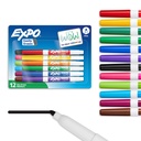 EXPO Kuru Erase Markers, Low Odor Ink, Assorted Colors, Fine Tip, 12 Count - Back to School, Teacher, Classroom, Office Materials