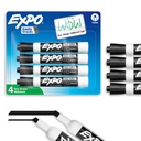 EXPO Kuru Erase Markers, Low Odor Ink, Black, Chisel Tip, 4 Kont - Whiteboard, Takvim, Organizasyon, Office, School, Classroom, Teachers