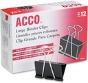 ACCO® Binder Clips, Large, Black, 12/Box - Büyük - 1.06" Boyut Kapasitesi - Reusable - 12 / Box - Black - Tempered Steel, Plastik, Plastik, Plastik