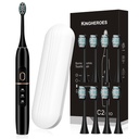 Kingheroes Electric Toothbrush Set, 8 Rotary Heads & Travel Case,4 Modes with 2 Minutes built in Smart Timer, One Charge for 60 Days, 42000 VPM Motor (Black)