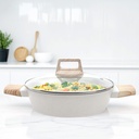 SOLARA Belmont Seramik Un Stick Kadai Yemek için Lid, 2.2 Litre/24Cm Non Stick Kadhai, Cast Alüminyum Body caserole, Stew Pot, AAA Bowl, Gas & Induction Uyumlu, Ivory