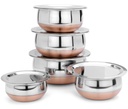 LIMETRO STEEL Paslanmaz Çelik Bakır Kaplaması Set/Handi 5 Lids ile Set - (0.5 L, 0.75 L, 1 L, 1.5 L & 2 L)