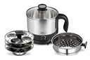 Pigeon By Stovekraft 1.5 Liters Multi amaçlı Kessel 3 1 Değer Paketi, Multi Cooker, Idli Stand With 3 Plates, Steamer With Easy Steel Stand (Black & Silver), 600 Watts