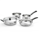 Lifelong 4 Apple Steel Mutfak Set | 2.2L Kadhai with Lid 22cm | 1.4L Fry Pan 22cm | 1.2L Sopan 14cm |1.4L Tope 16cm | Comes with Common Lid | Induction & Gas Uyumlu |Bakın