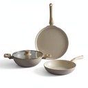 Lifelong 3 Piece Forged Mutfak Set With Common Lid |2.2L Kadhai with Lid 24cm |Ceramic cover |1.4L Fry Pan 24cm | 1.2L Tawa 26cm | Induction & Gas Uyumlu | Sigara içilmeyen |