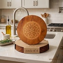 Round Trivet,Place Mate 4 (20cm) |Bamboo Masa Mats with Engraved Design | Heata Hot Pot Stand| Yemek Masa Koruyucu | Mutfak ve Mutfak için Ahşap Kıyısı (20x20 cm)